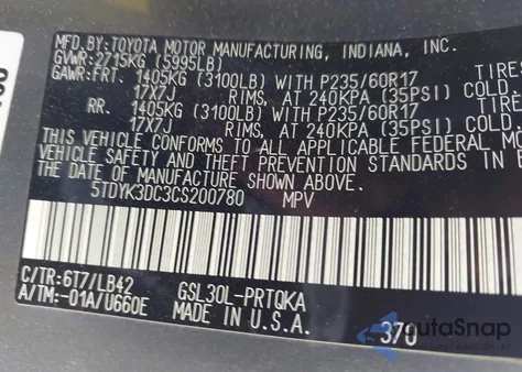 2012 Toyota Sienna Xle V6 8 Passenger z USA, uszkodzony, nr VIN 5TDYK3DC3CS200780